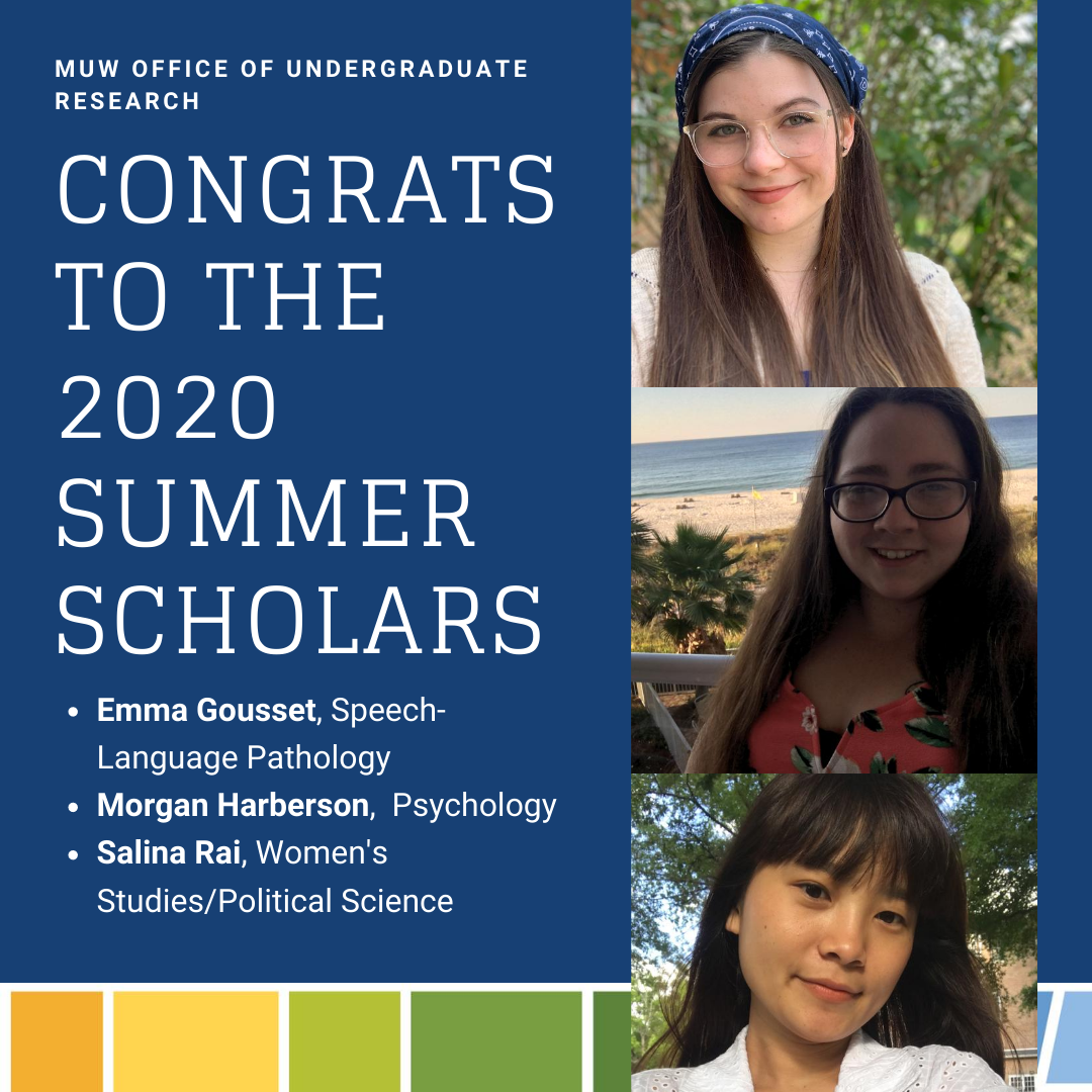 2020 Summer Scholars - images of 3 women accompanying a message saying 'Congrats to the 2020 Summer Scholars'