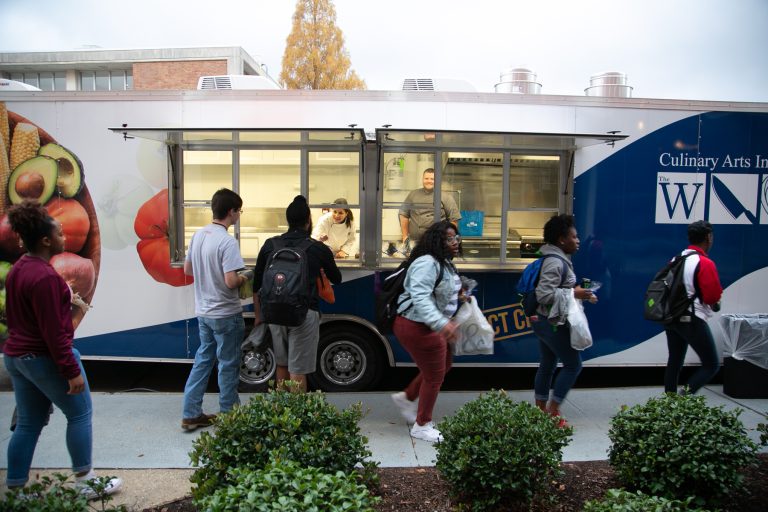 students at The W's food truck
