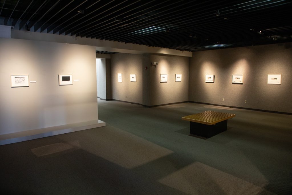 View of the Ralph Hudson Gallery with paintings on the wall