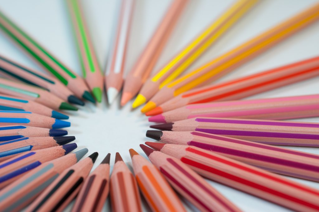 Color pencils arranged in a circle