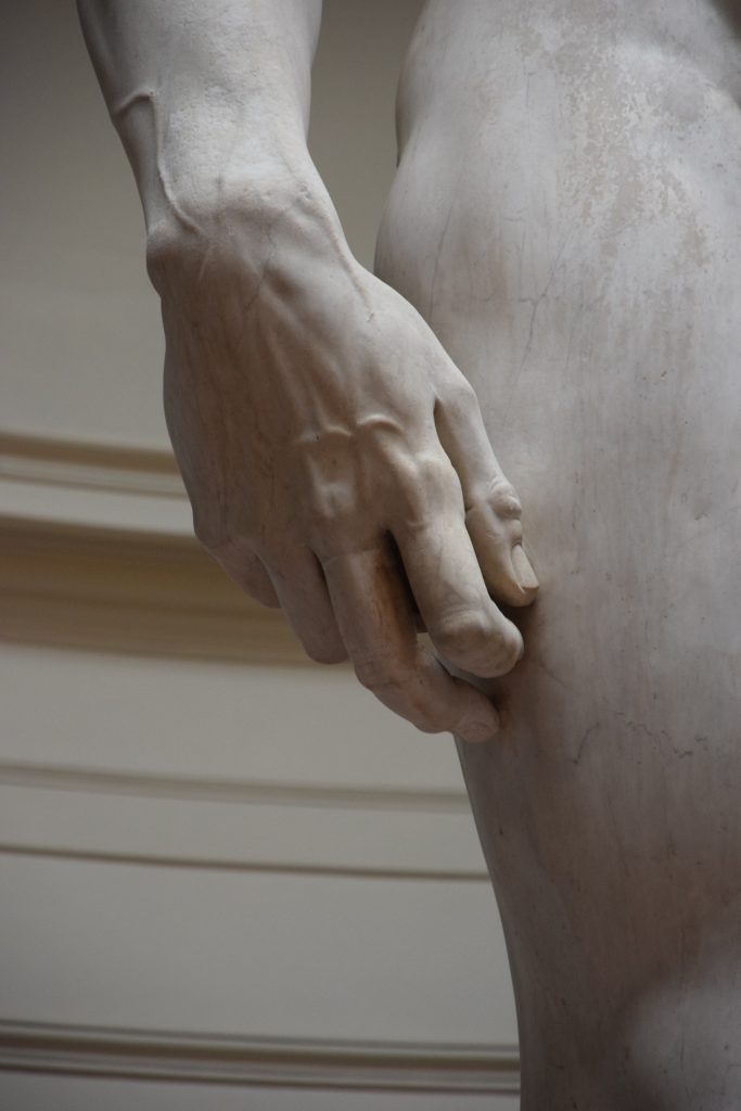 Close up of hand on the statue of David in Florence