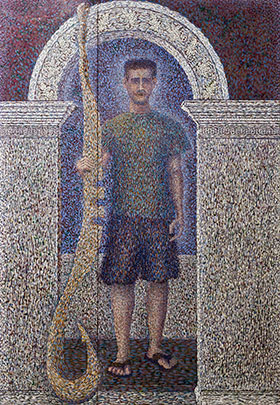 painting of a man holding an archery bow