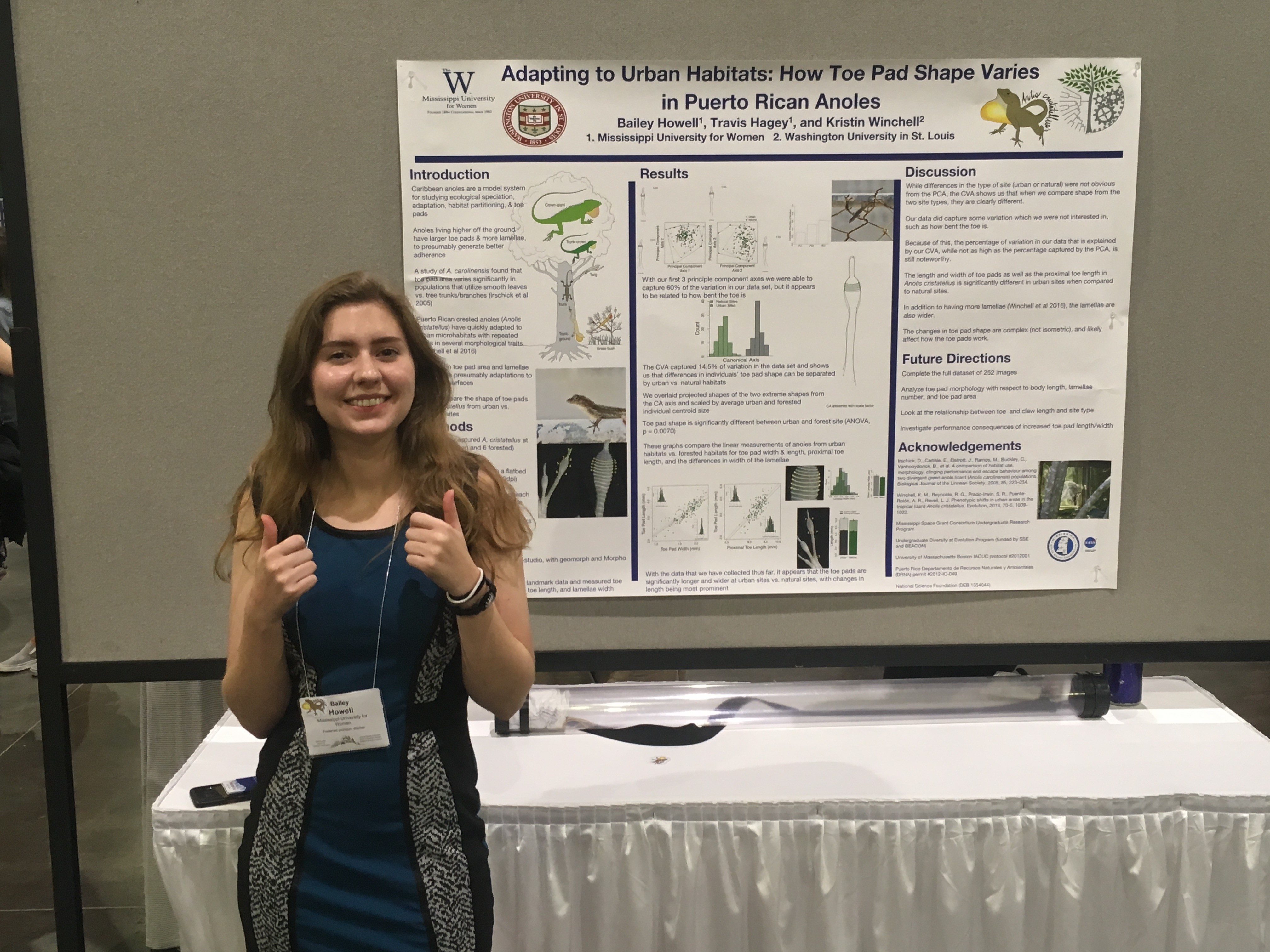 Student Bailey Howell stands in front of her research at a national research meeting