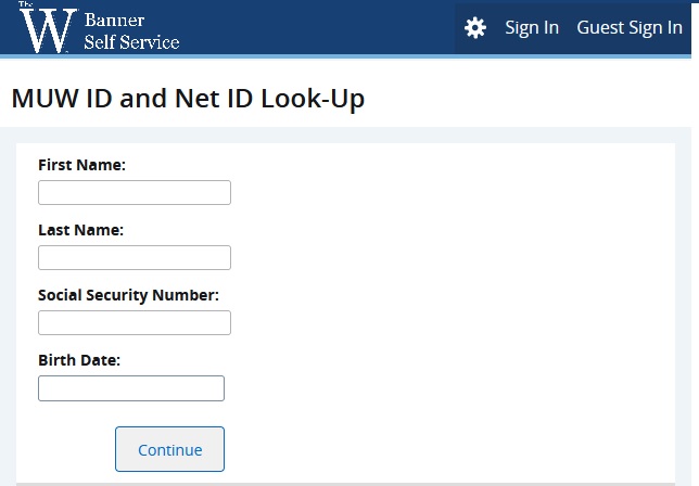 Screenshot showing the Net ID Look-up form