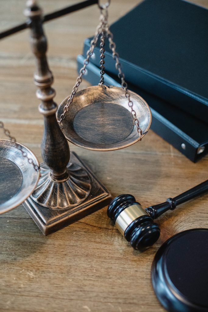 Scales of Justice and gavel on a desk