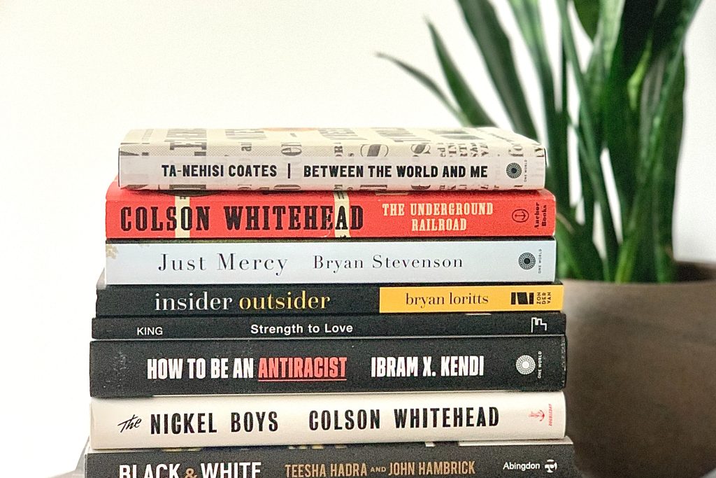 Stack of books by African American authors