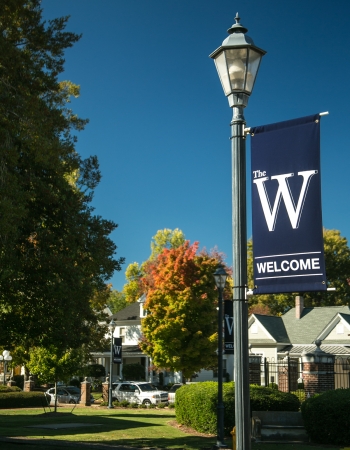 An MUW Banner flies on front campus