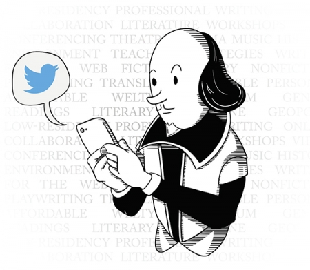 Illustration of Shakespeare tweeting