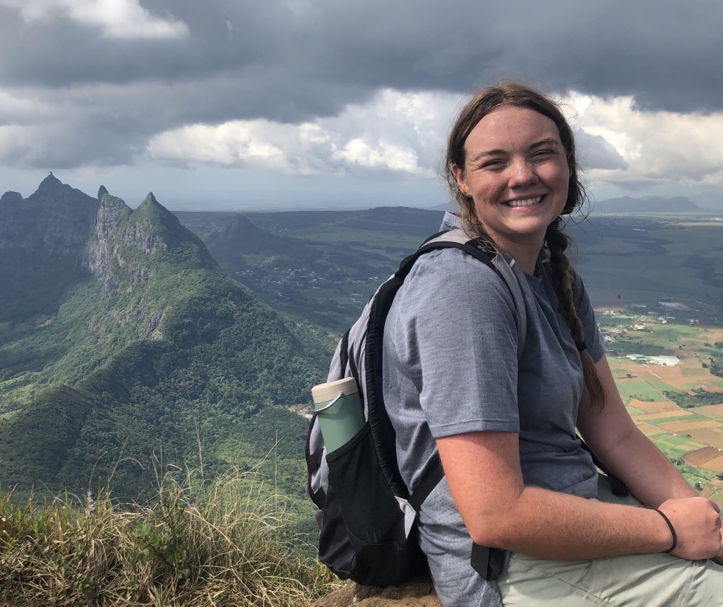 Maddie Guerin enjoying the mountain view in Mauritius.