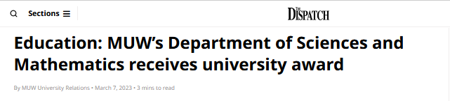Headline for Commercial Dispatch article on the Department of Sciences and Mathematics.