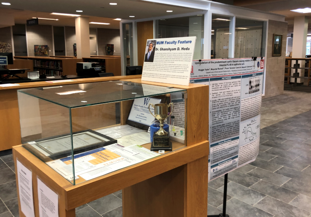 A Fant library display featuring Dr. Ghanshyam Heda.