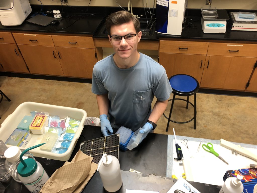 Ethan Wilkins at the lab bench