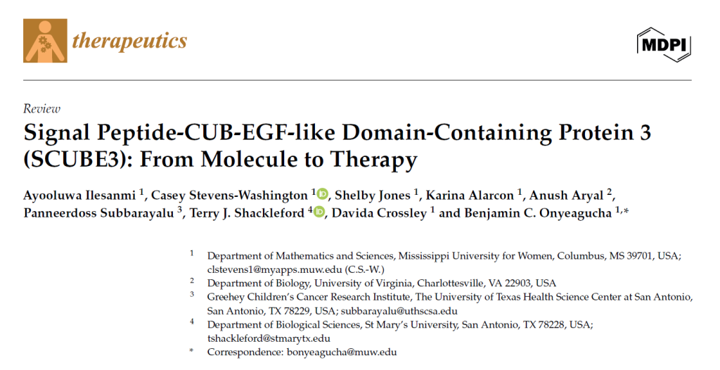 A screengrab of the Therapeutics paper Dr. Onyeagucha published with Dr. Crossley and students.