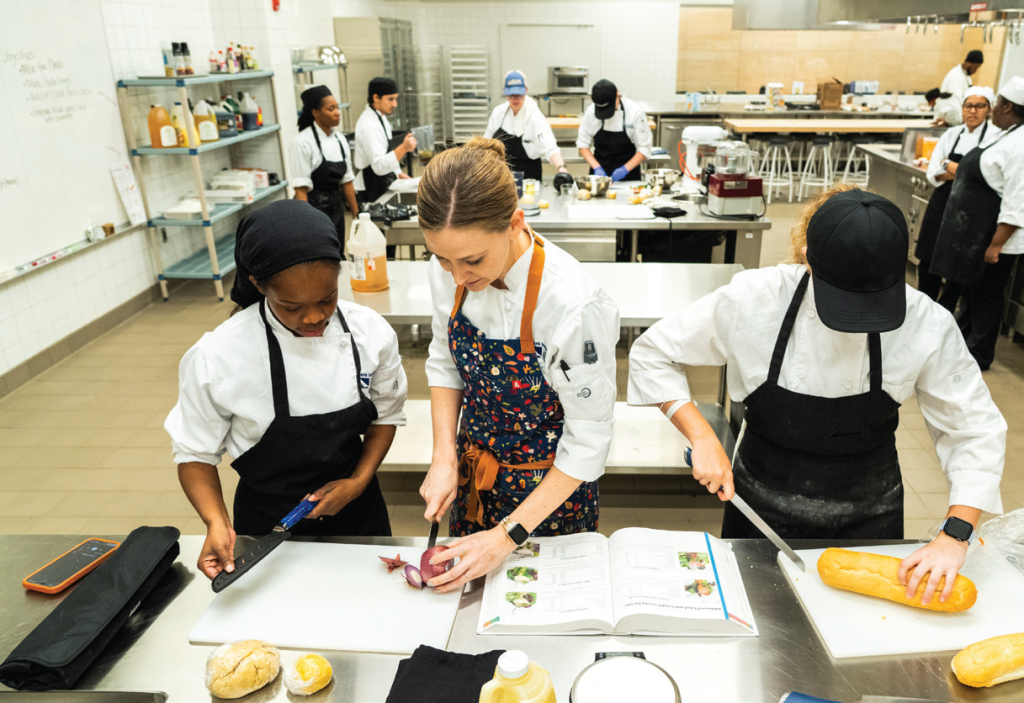 Culinary students working in the kitchen