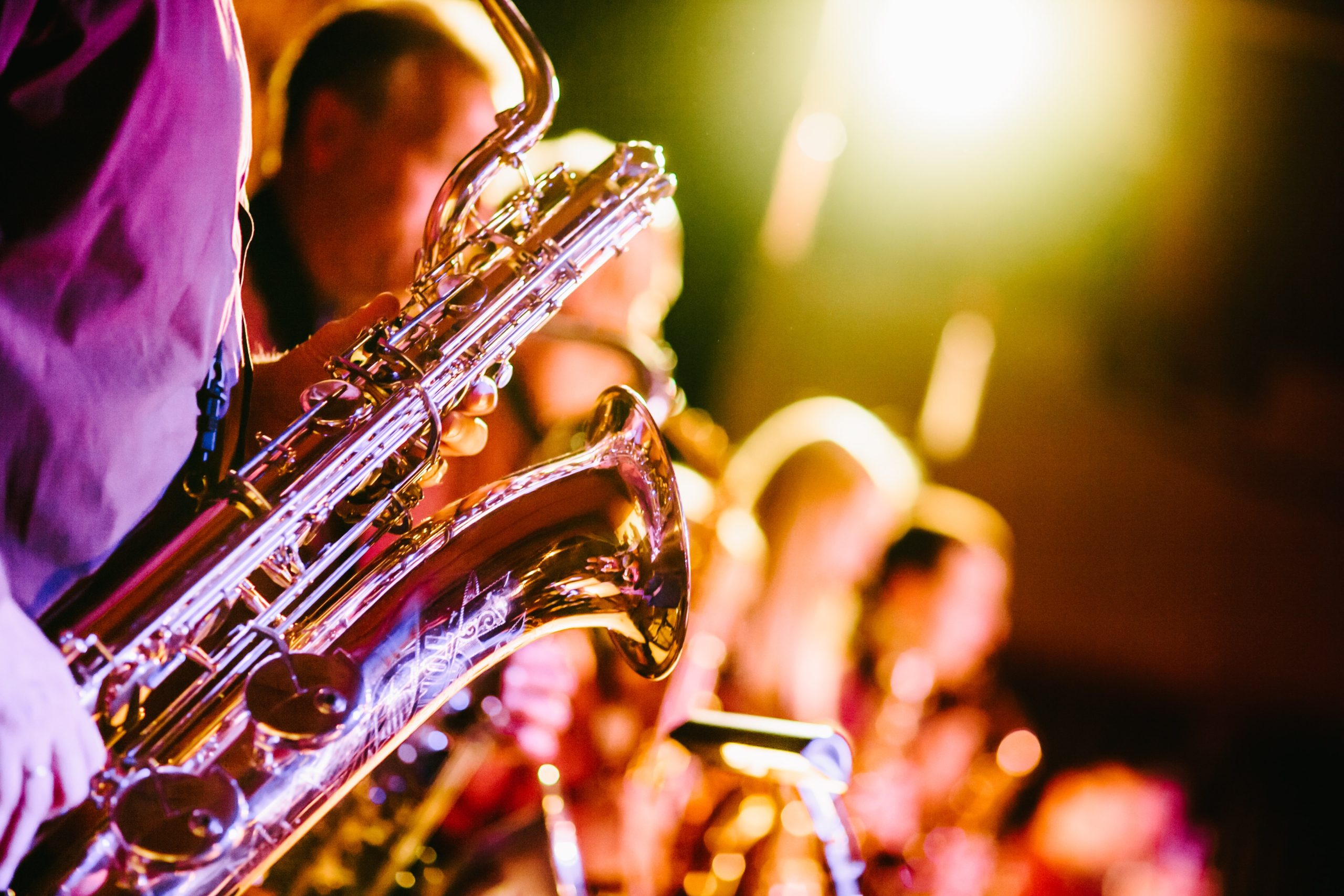 Closeup of saxophone at a concert
