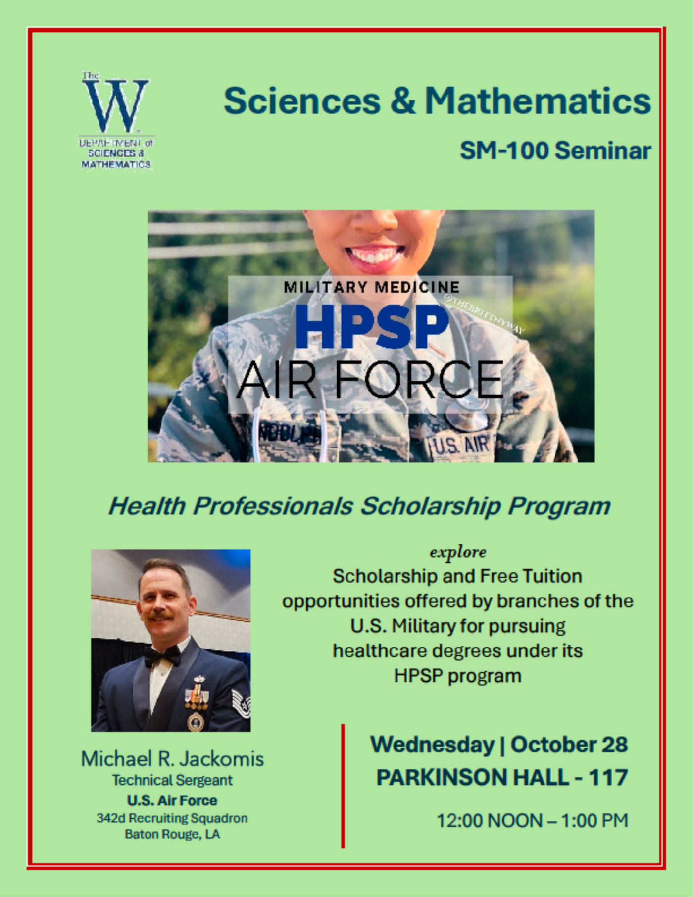 SM100 US Military Health Professionals Scholarship Program flyer.