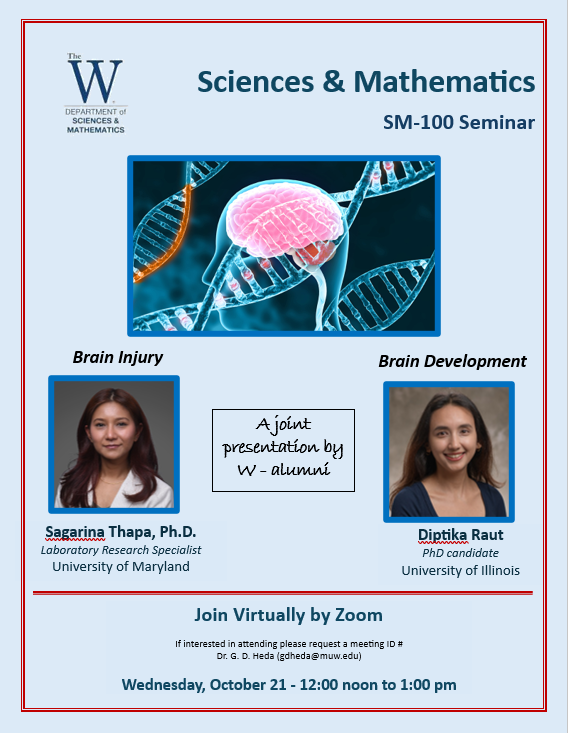 SM-100 seminar on brain injury and development- October 21, noon to 1 pm